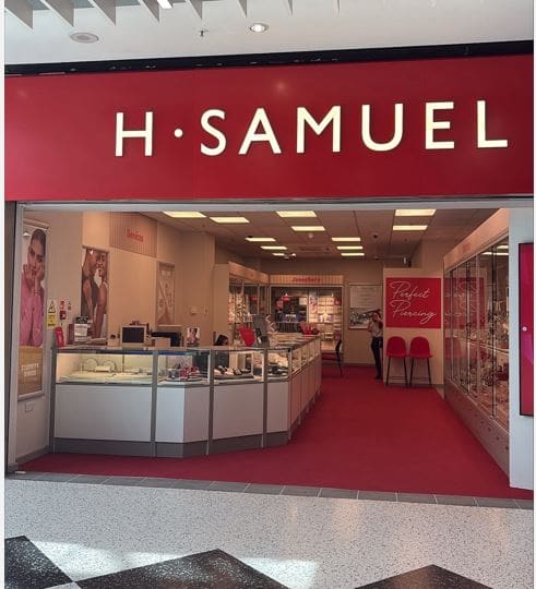 Entrance to the refurbished H Samuel shop in Telford Shopping Centre