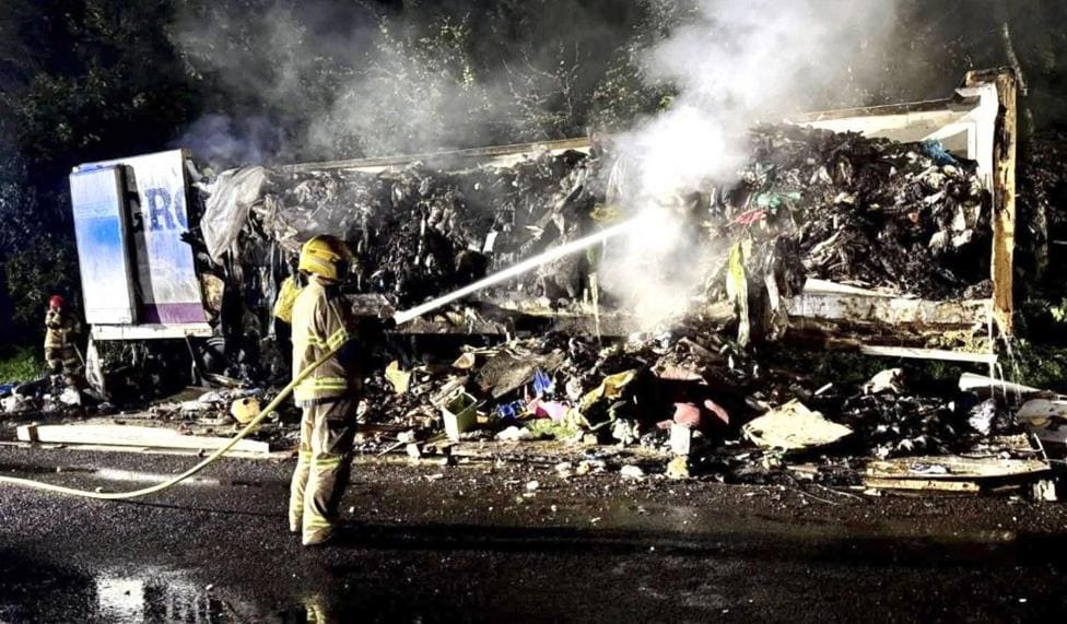 Dumped trailer carrying 40 tonnes of waste catches fire — Telford news photo (BBC Shropshire)